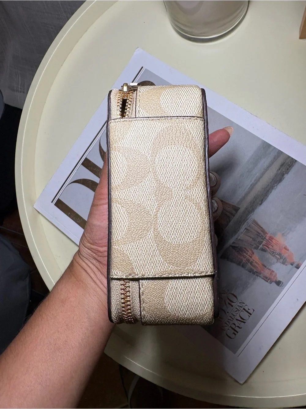 Coach Large Jewelry Box Cream Signature Canvas Zip Pouch