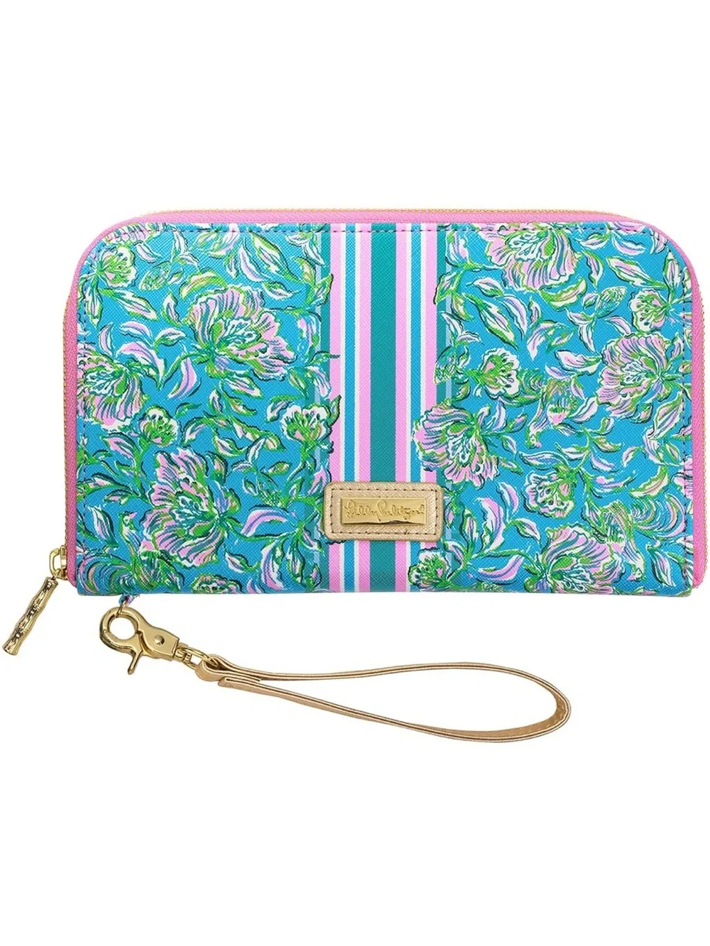 New Lilly Pulitzer Pink Floral Zip Wristlet Travel Wallet Passport Holder