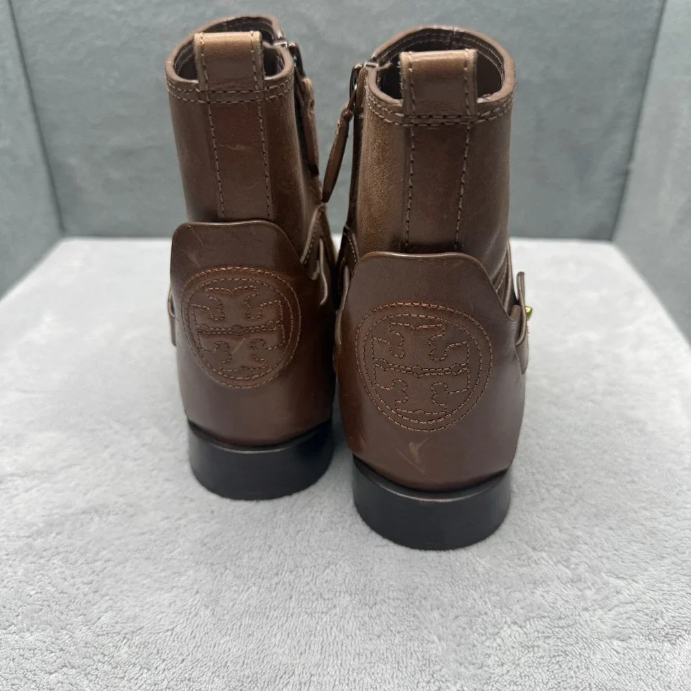 Tory Burch Colton Brown Leather Ankle Moto Boots Booties Women's Size 8M 50903
