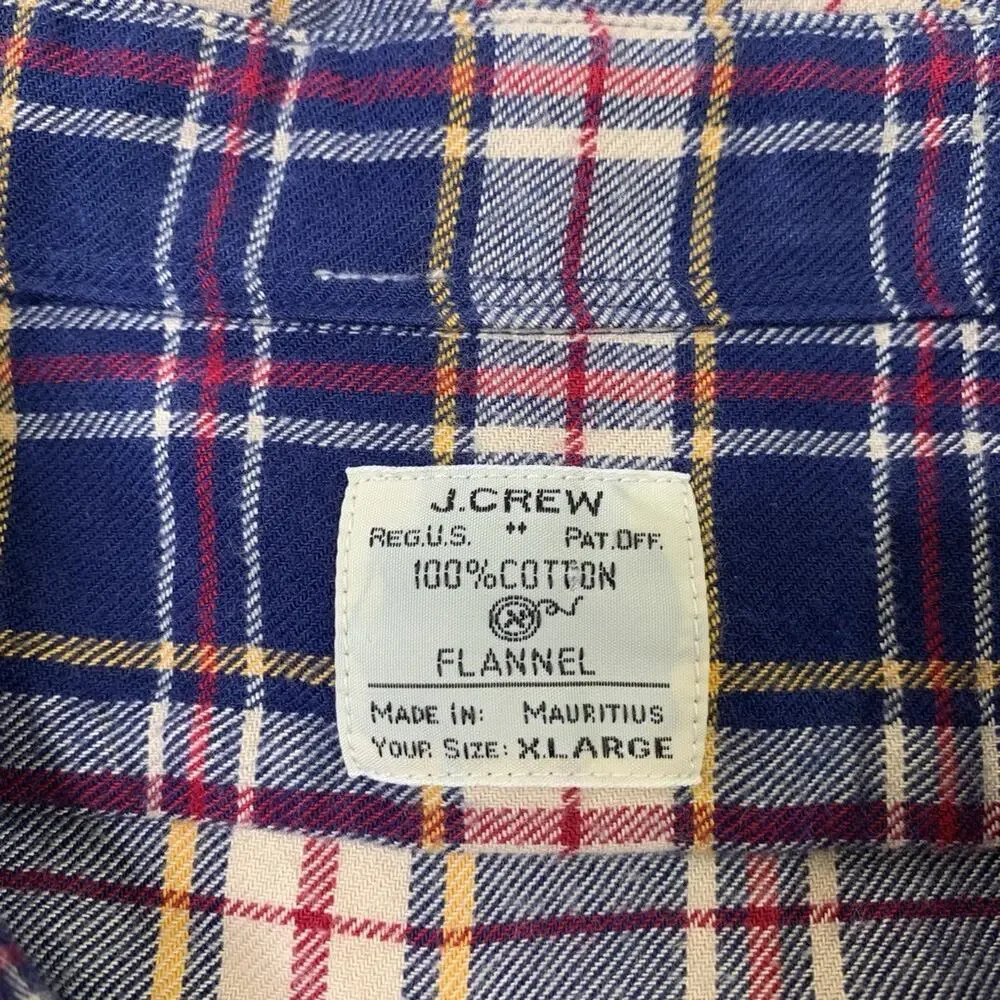 J Crew Shirt Mens XL Extra Large Flannel Cotton Plaid Button Up Long‎ Sleeve