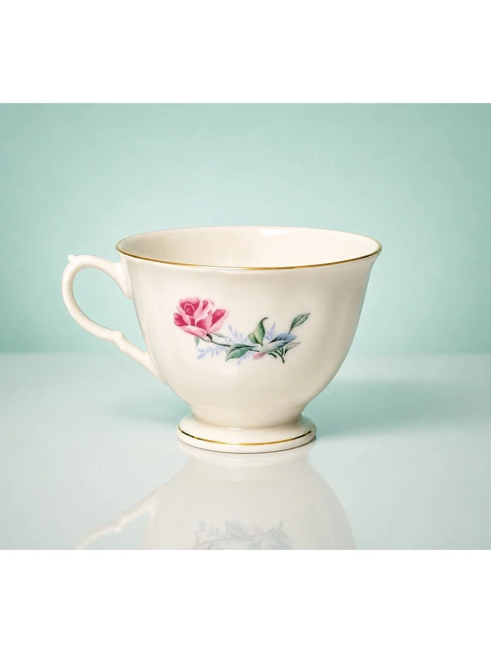 Liling China 1960s Cup Pink Rose Gold Rim Porcelain Pagoda Mark, 3.5x3”