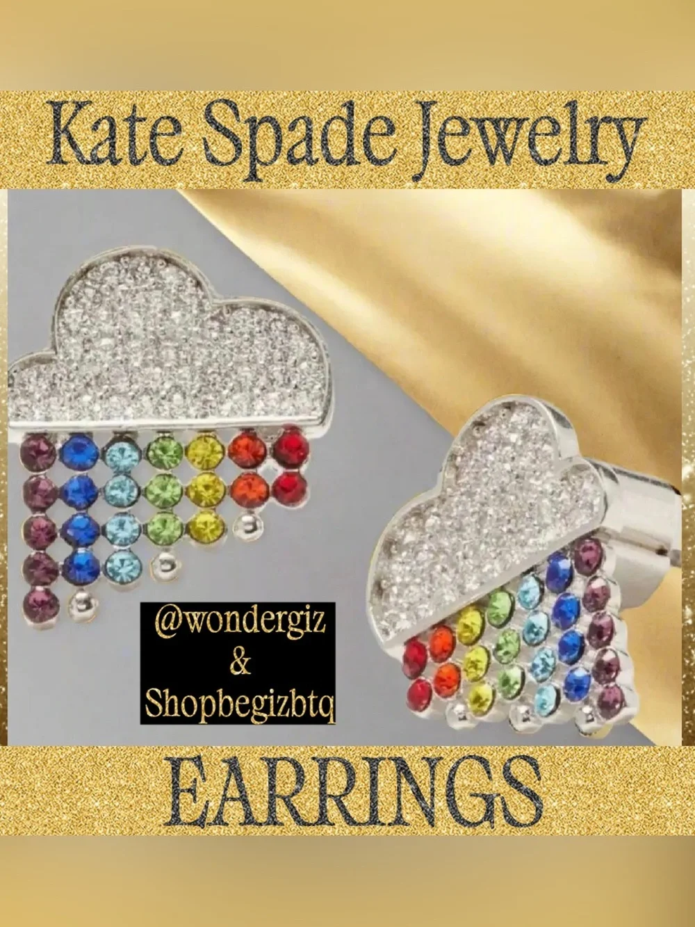 Kate Spade Authentic Into The Sky Raining Cloud Earrings Sliver Stud Multicolor