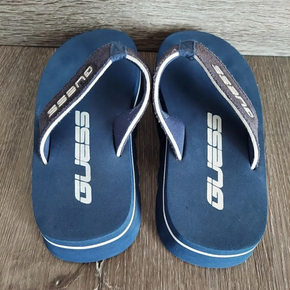 Vintage Guess Platform Flip Flops Sandals Blue White Size 5