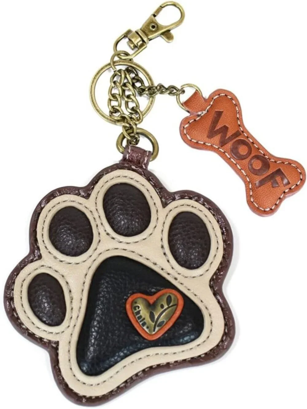 Chic Dog-Themed Key Fob & Coin Purse Accessory - Ivory Paw Print Design