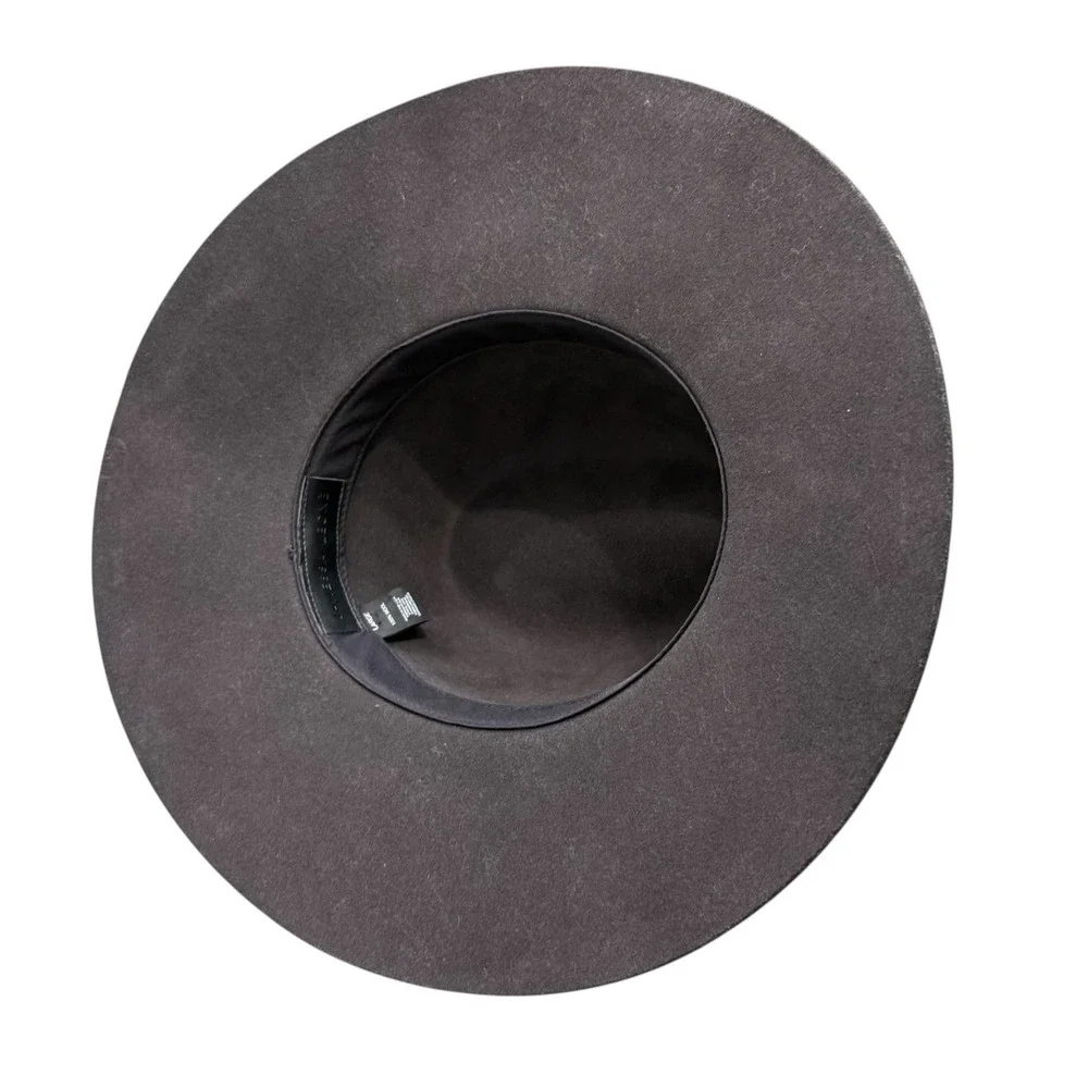 Janessa Leone Cole Hat Brown Wool Wide Brim Fedora Gray Leather Band Large USA