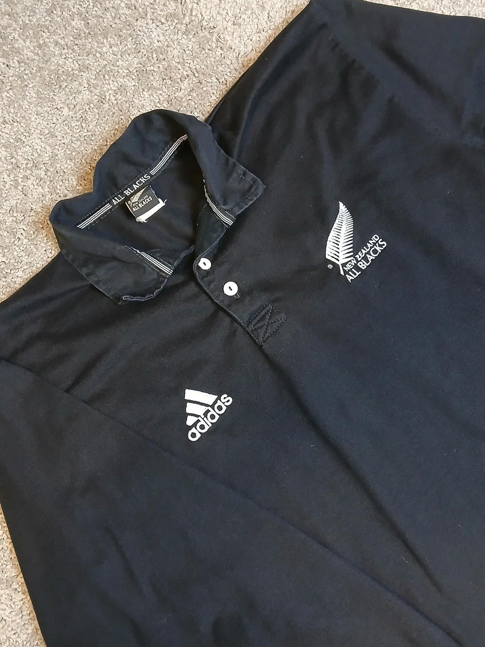 Vintage Adidas New Zealand All Blacks Black Rugby Polo Shirt for Men -‎ Large