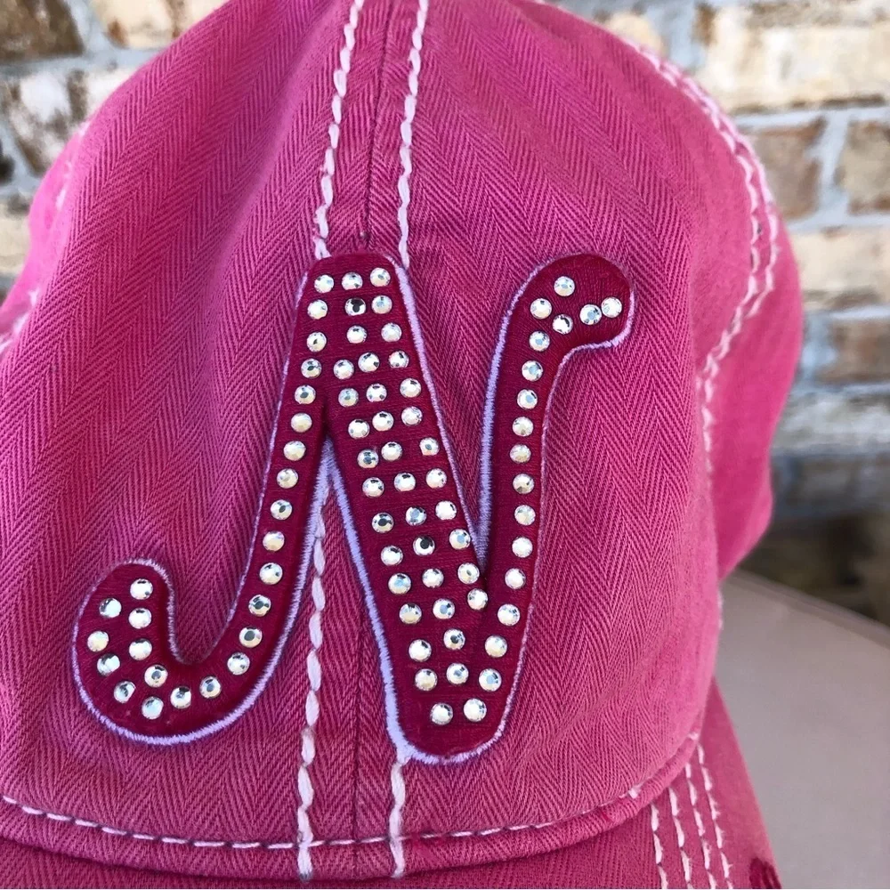 Robin Ruth 100% Cotton Pink Nashville Baseball Hat Cap Rhinestone Adjustable‎