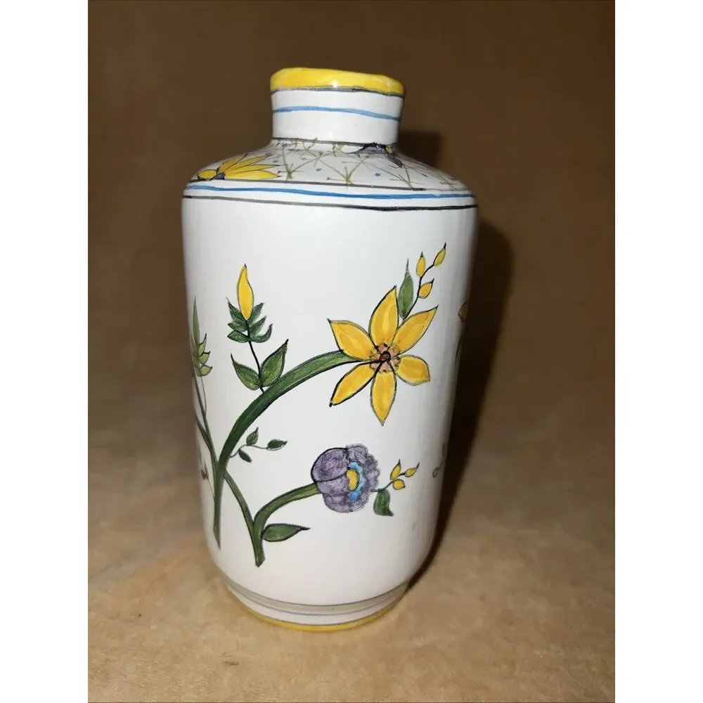 Vintage 1987 HS‎ Ceramica Hand Painted Brazil Floral Bud Vase Yellow Purple 6.5