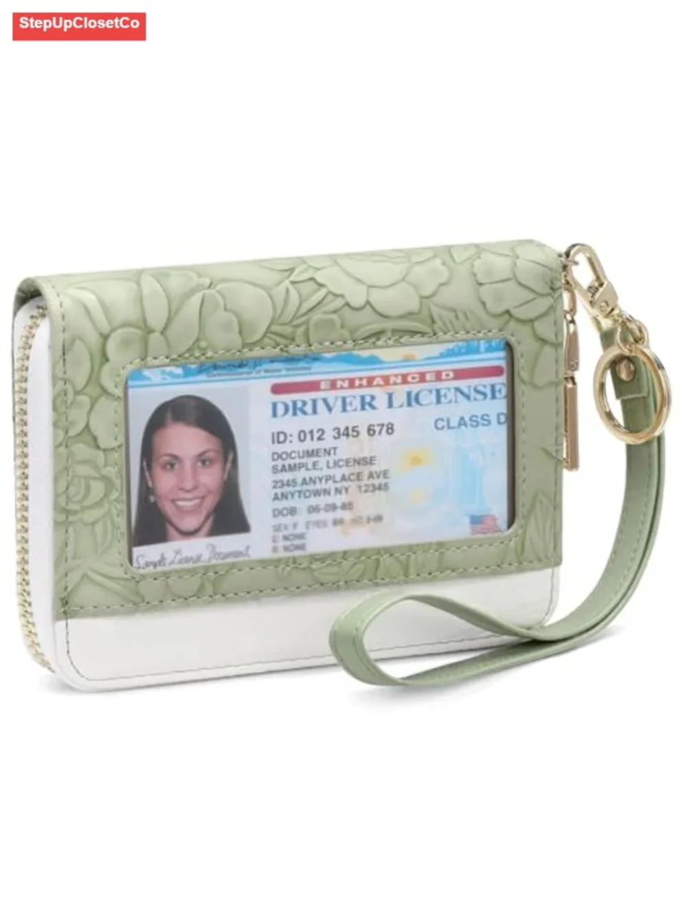 PU Leather RFID Blocking Credit Card Holder Wristlet with Zipper and ID Window