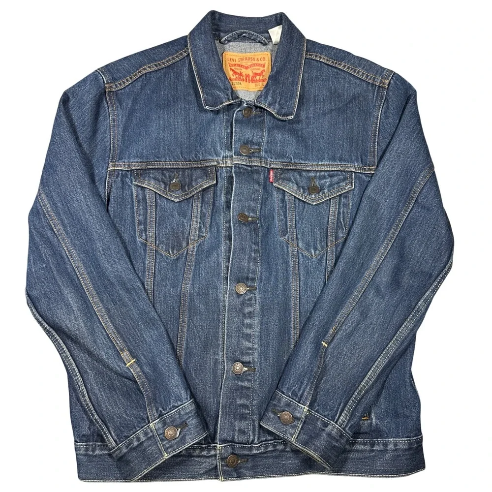 Levi's Type 3 Trucker Jacket‎ Mens Size L Dark Wash Blue Denim 72334