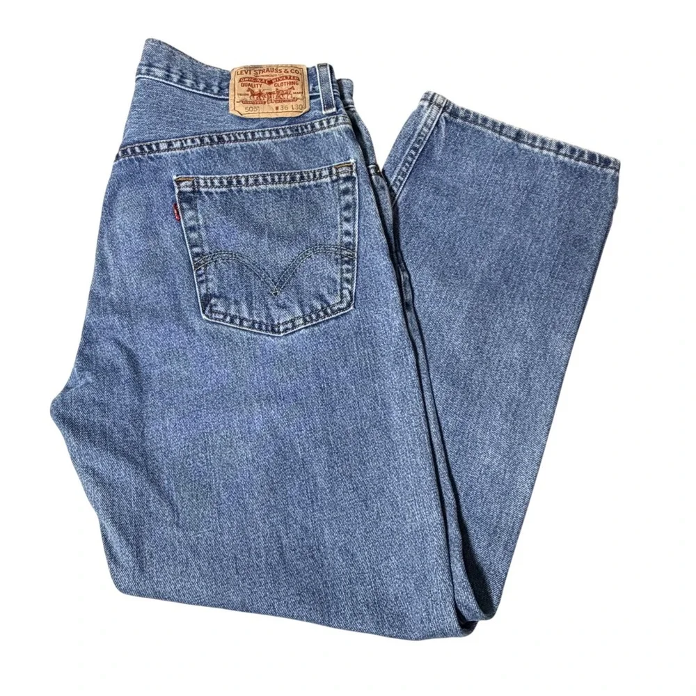 Levis 505 Regular Fit‎ Jeans 36x30 Blue Medium Wash Straight Leg Denim Mens
