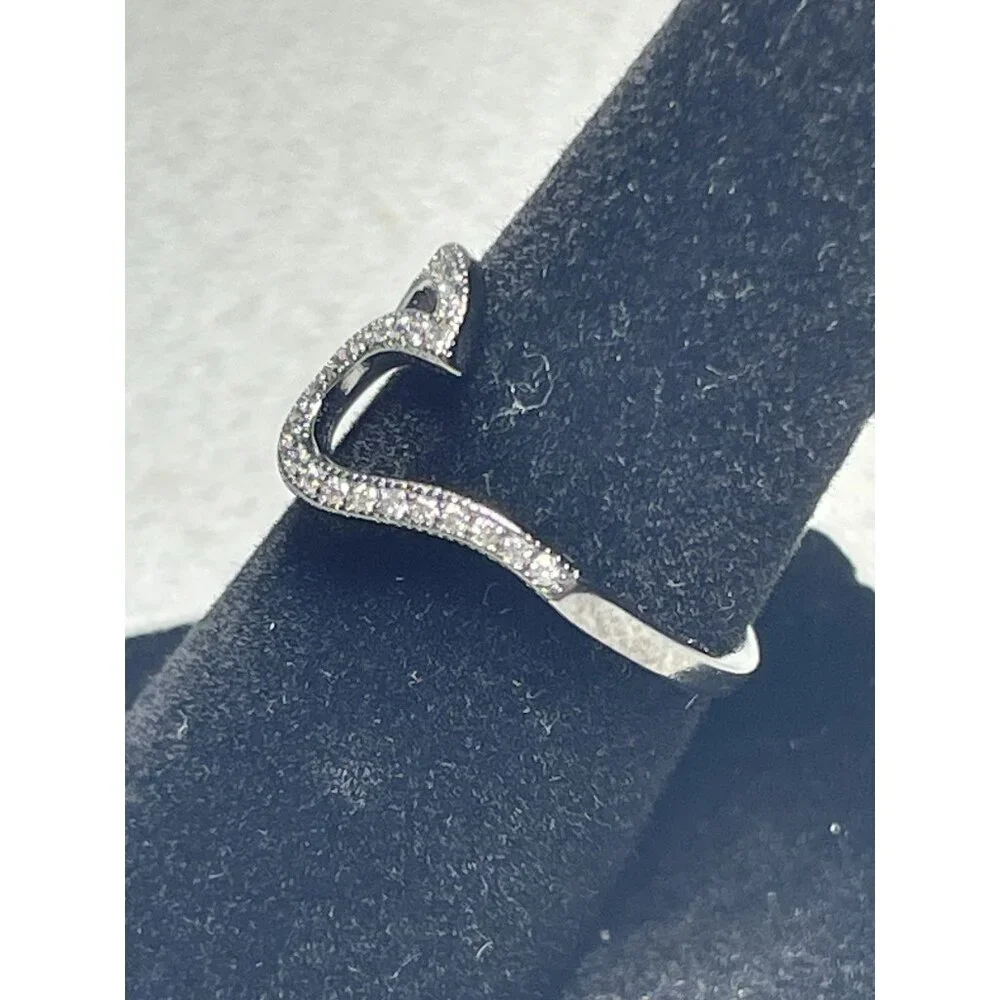 Black-Plated Sterling Silver Wave Ring with White Topaz Size 5