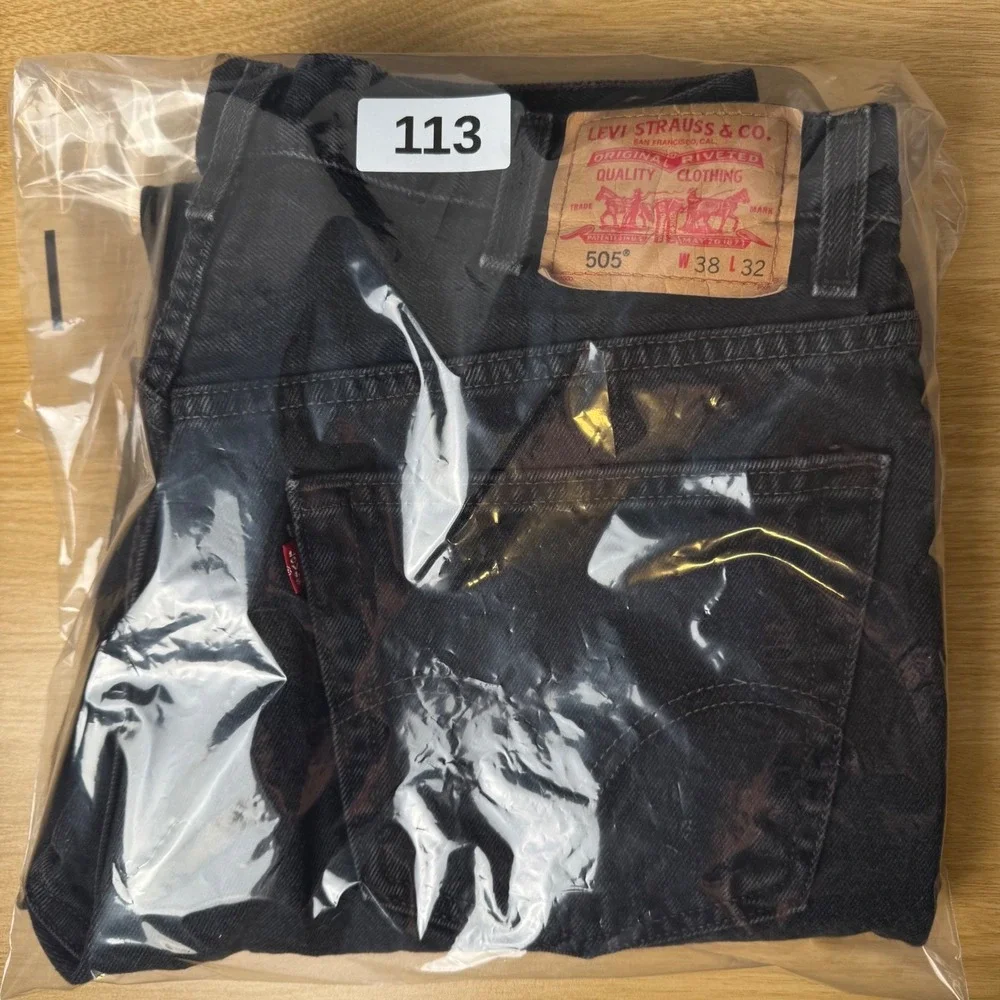 Levi's 505 Mens Regular Fit Black Jeans 38x32 (37x31) Straight Leg Denim Classic