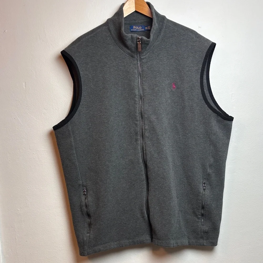 Polo Ralph Lauren Men's Gray Full-Zip‎ Sweater Vest XXL Classic Preppy Layering