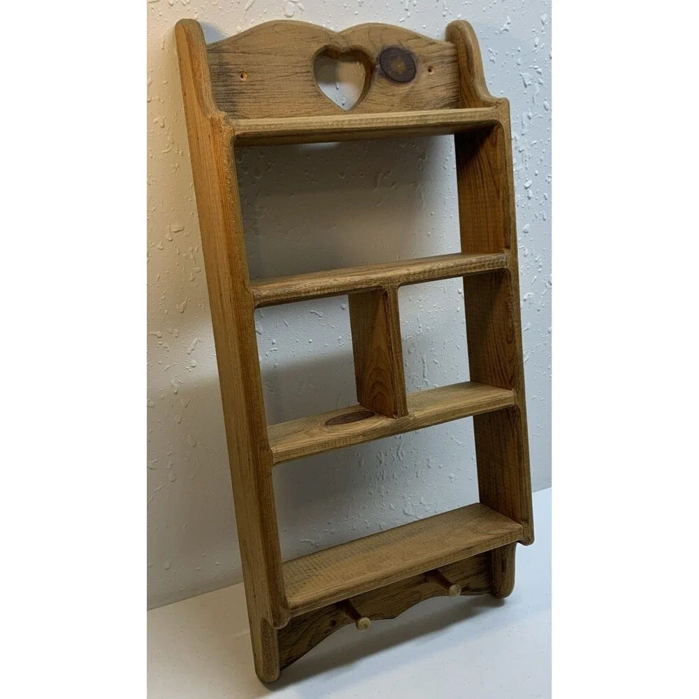 Country Wall Curio Knick Knack Display Shelf Wooden Cubbies Pine Rustic Cottage