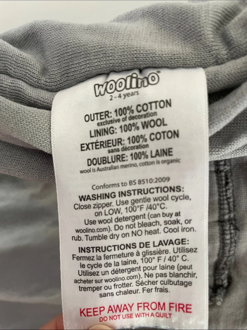 Woolino sleepsack size