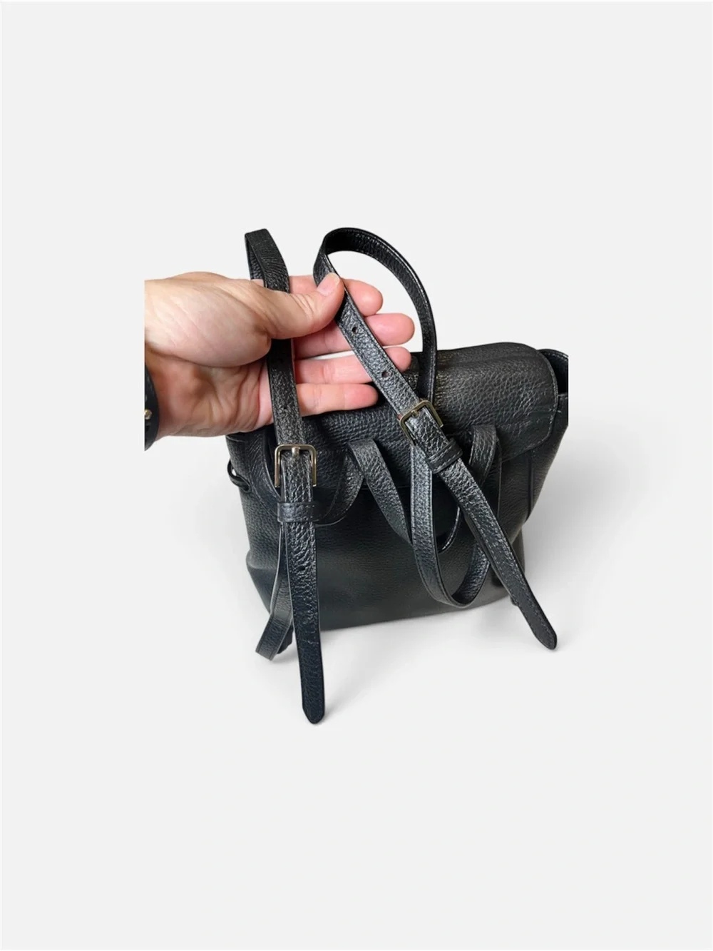 kate spade Black Leather Drawstring Flap Backpack