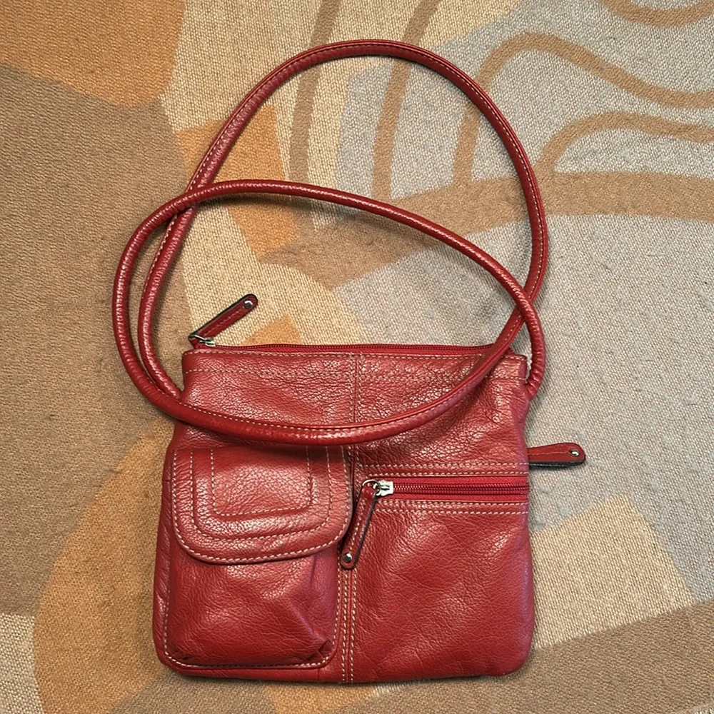 Red Leather Tignanello Crossbody Purse