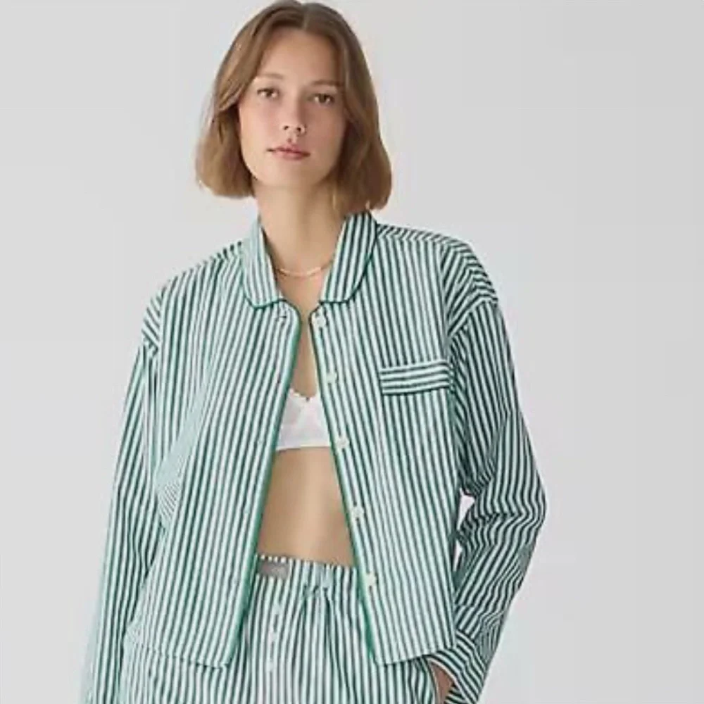 J.Crew Green and‎ White Striped Pajama blouse size S