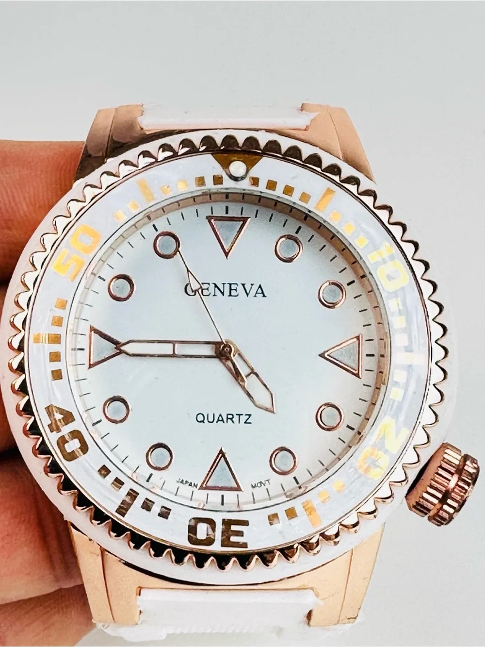 Geneva White and Rose Gold Accent Super Size Bold Watch
