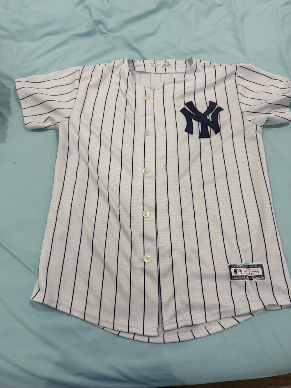 MLB New York Yankees White Navy Pinstripe Kids Jersey