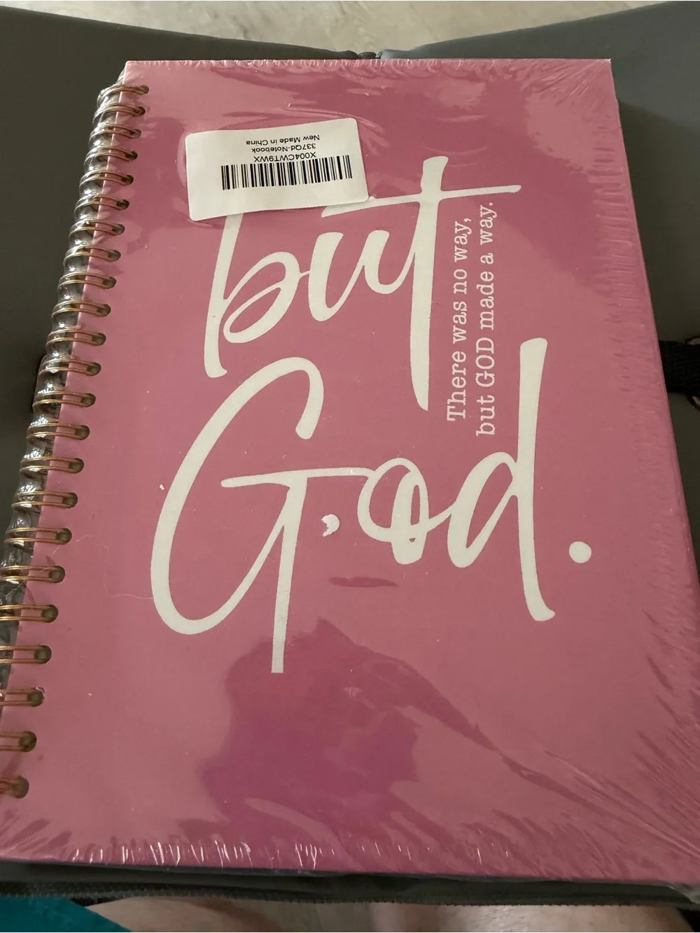 NWOT Pink Spiral Journal with White 'but God' Script