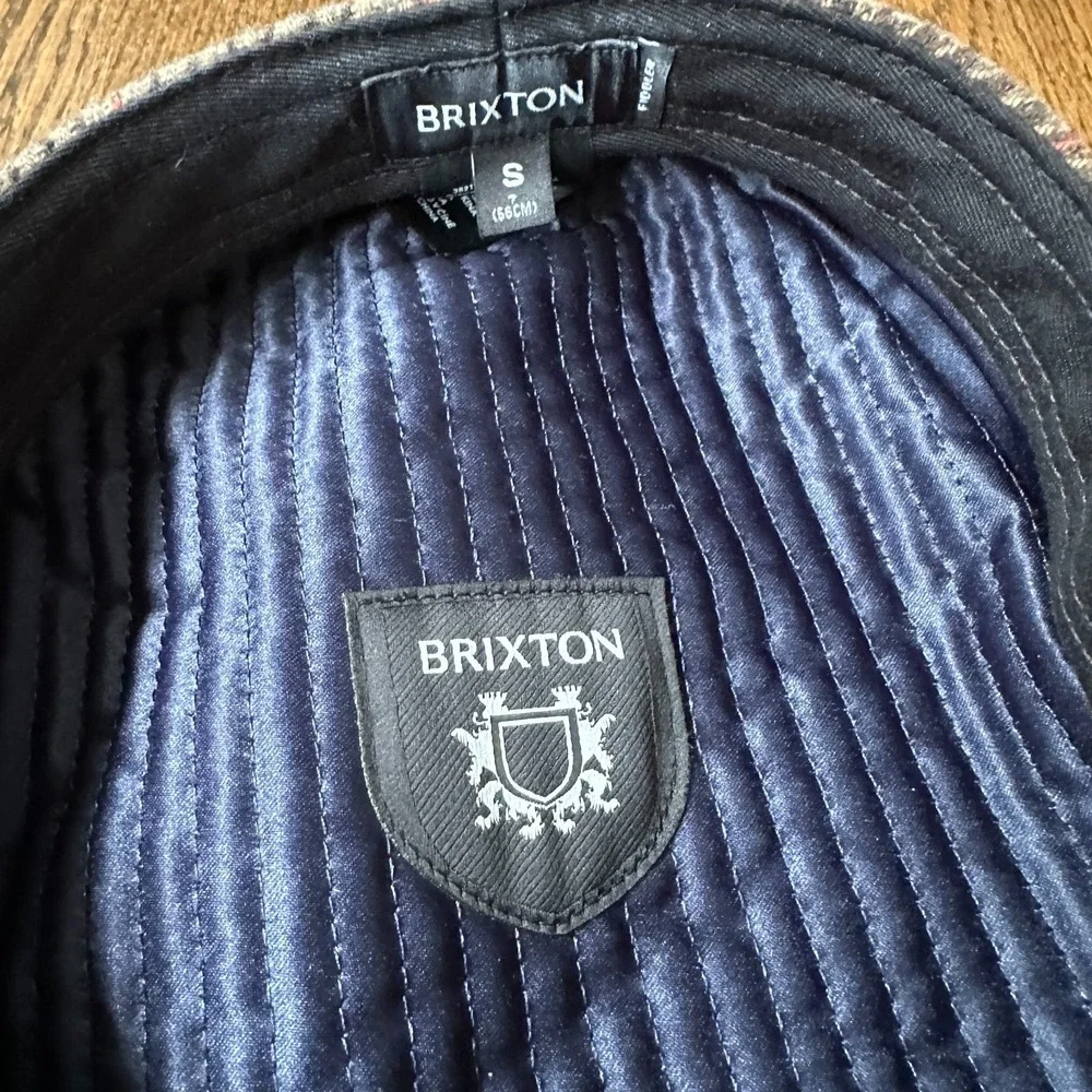 Brixton Fiddler Greek Fisherman Hat Plaid Cotton Newsboy Cap Brown Blue Small