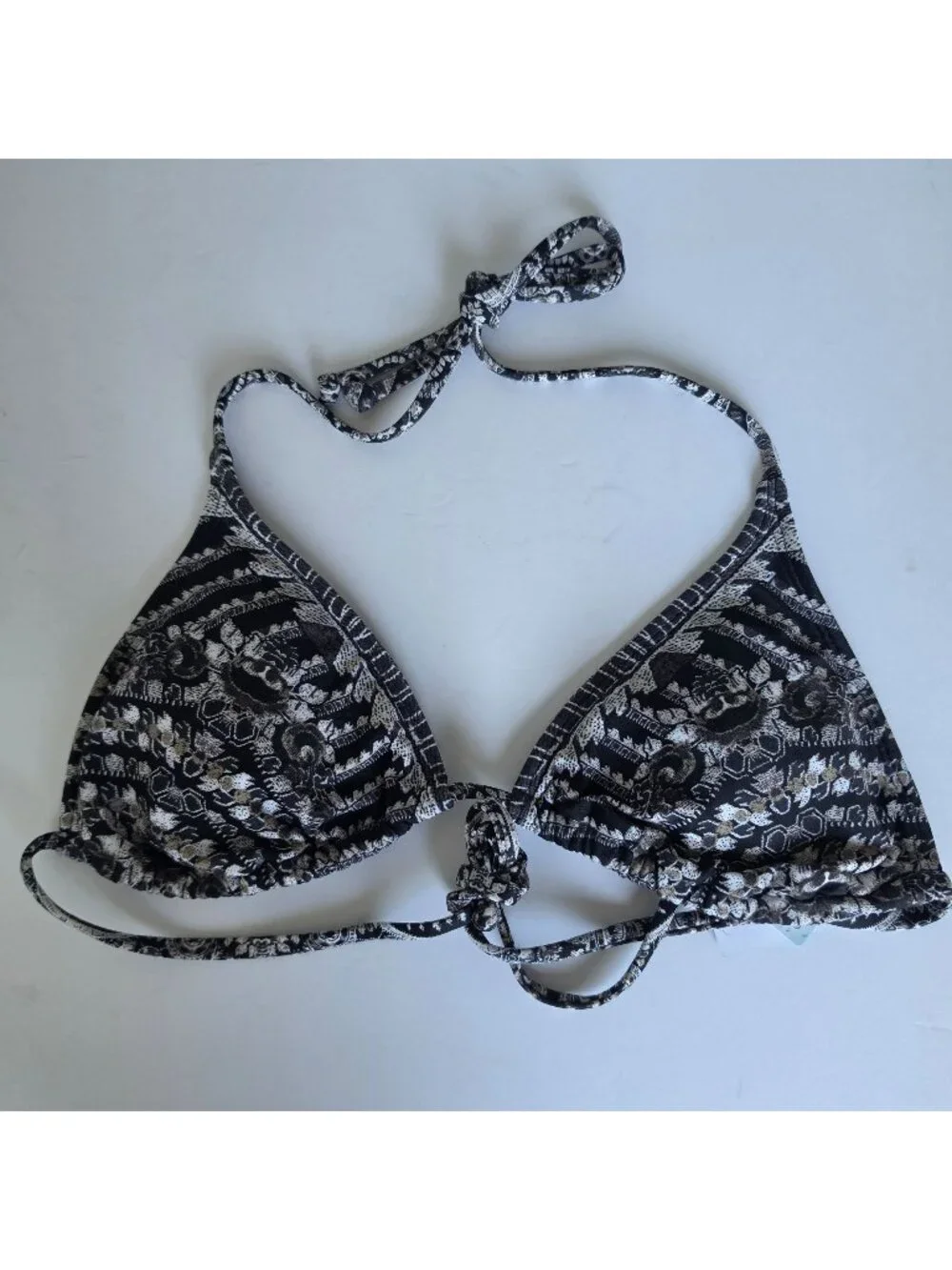 Athleta Martina String Black Triangle Halter Bikini Top Size M Tie Back Swim