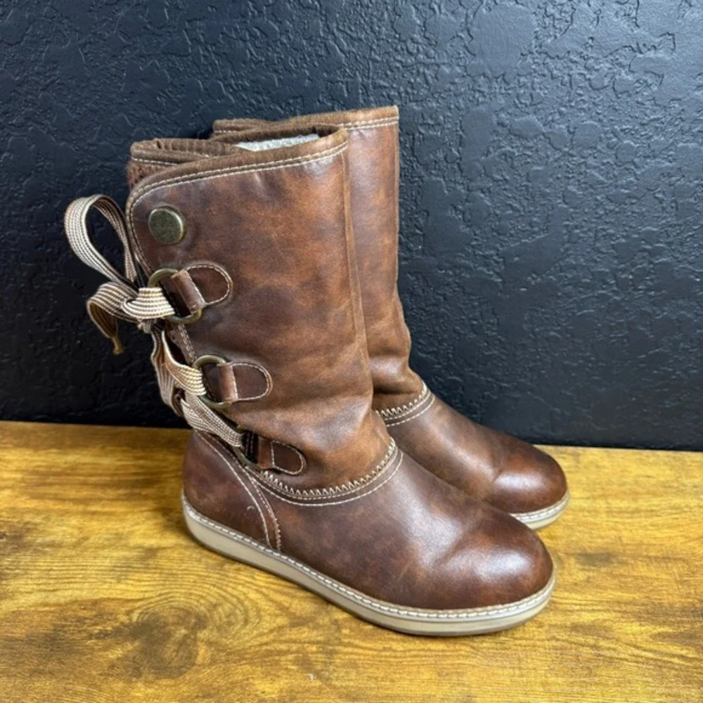 White Mountain Tivia W23519Z Brown Fabric Faux Fur Mid-Calf Boots Womens Size 6M