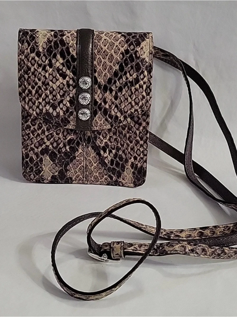 Brighton Brown and Cream Snakeskin Crossbody Bag