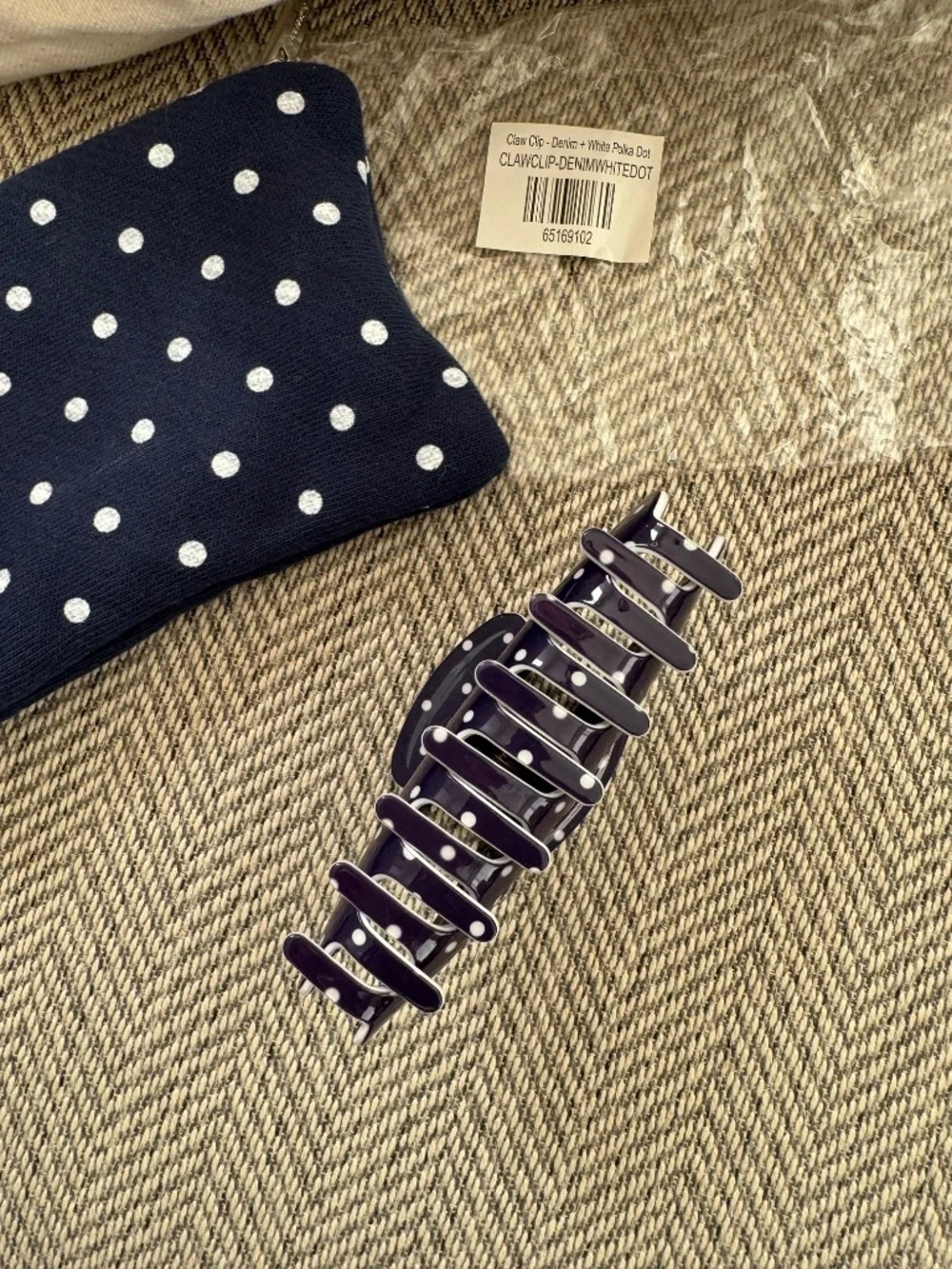 Parke Polka Dot Claw Clip Denim Blue with White Hair Accessories w bag