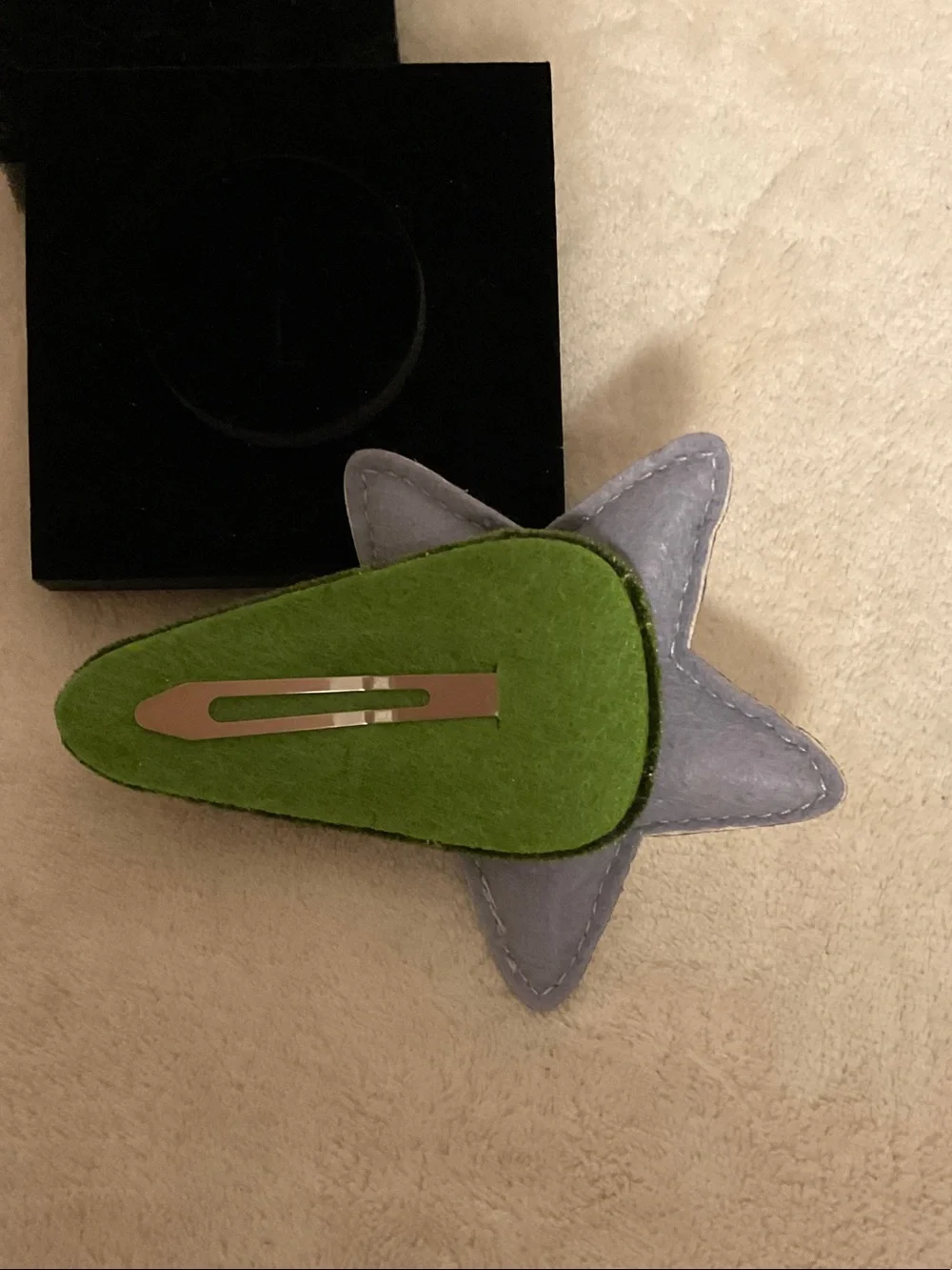 Silver Sequin Star Hair Clip with Green Velvet Accent