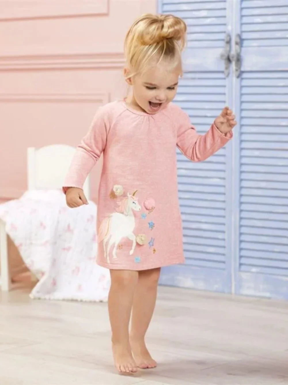 Mudpie | Pink and Cream Unicorn Raglan Dress | Size 2T