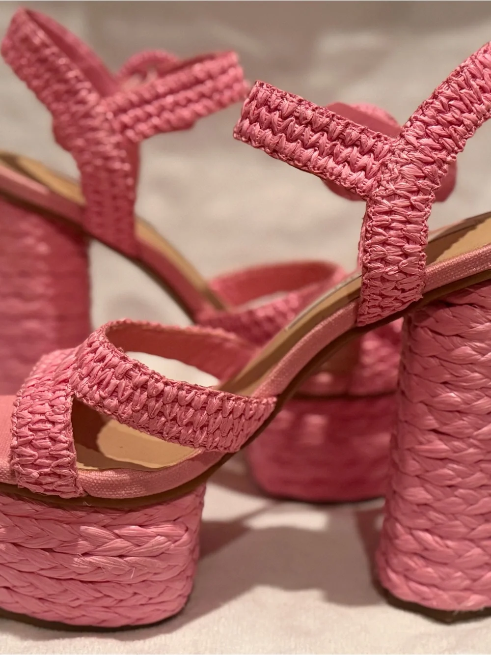 Woven Pink Platform Sandals with Ankle Strap