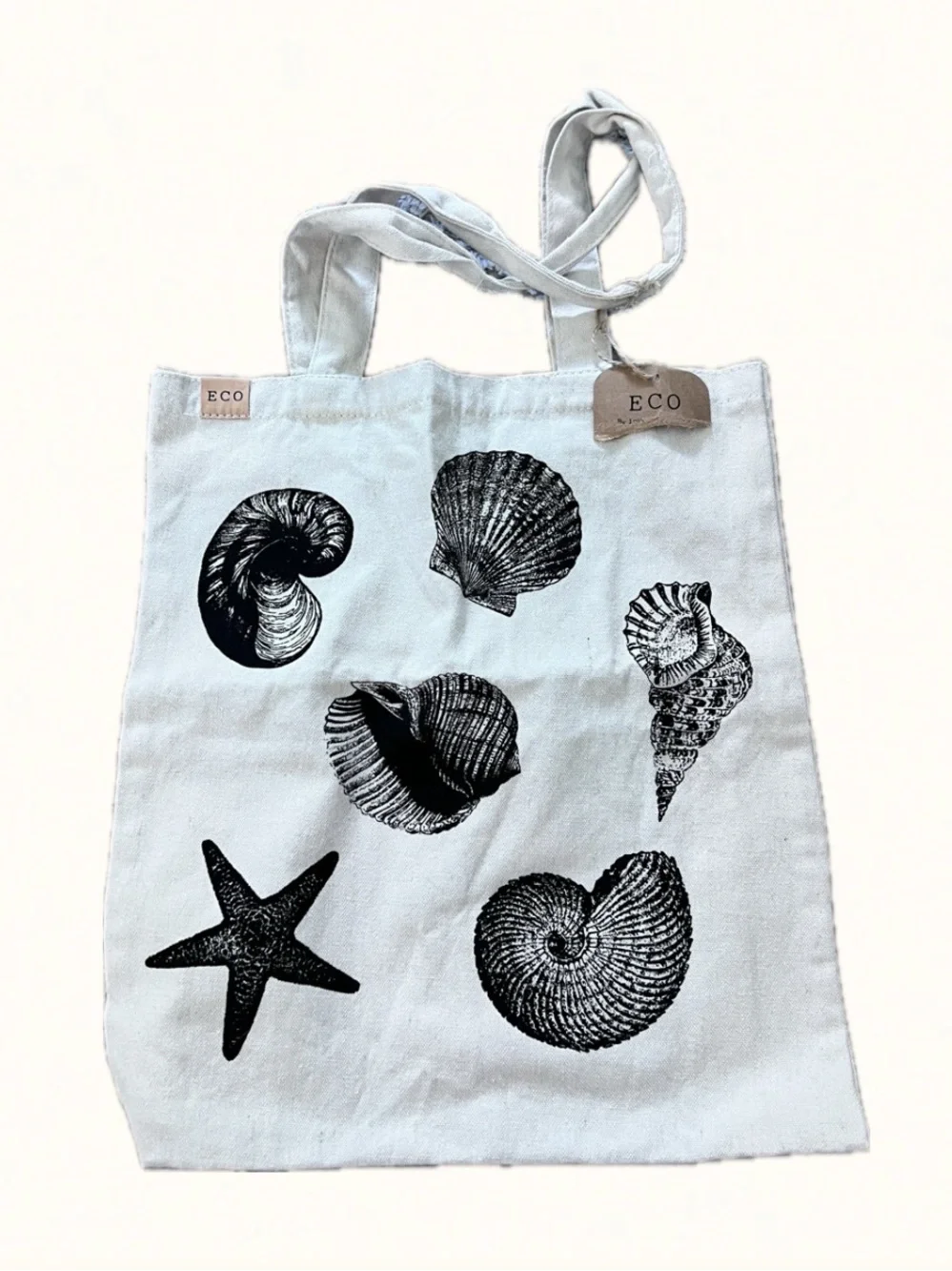 NWT Eco Canvas Tote Bag w/ Seashells+ Starfish