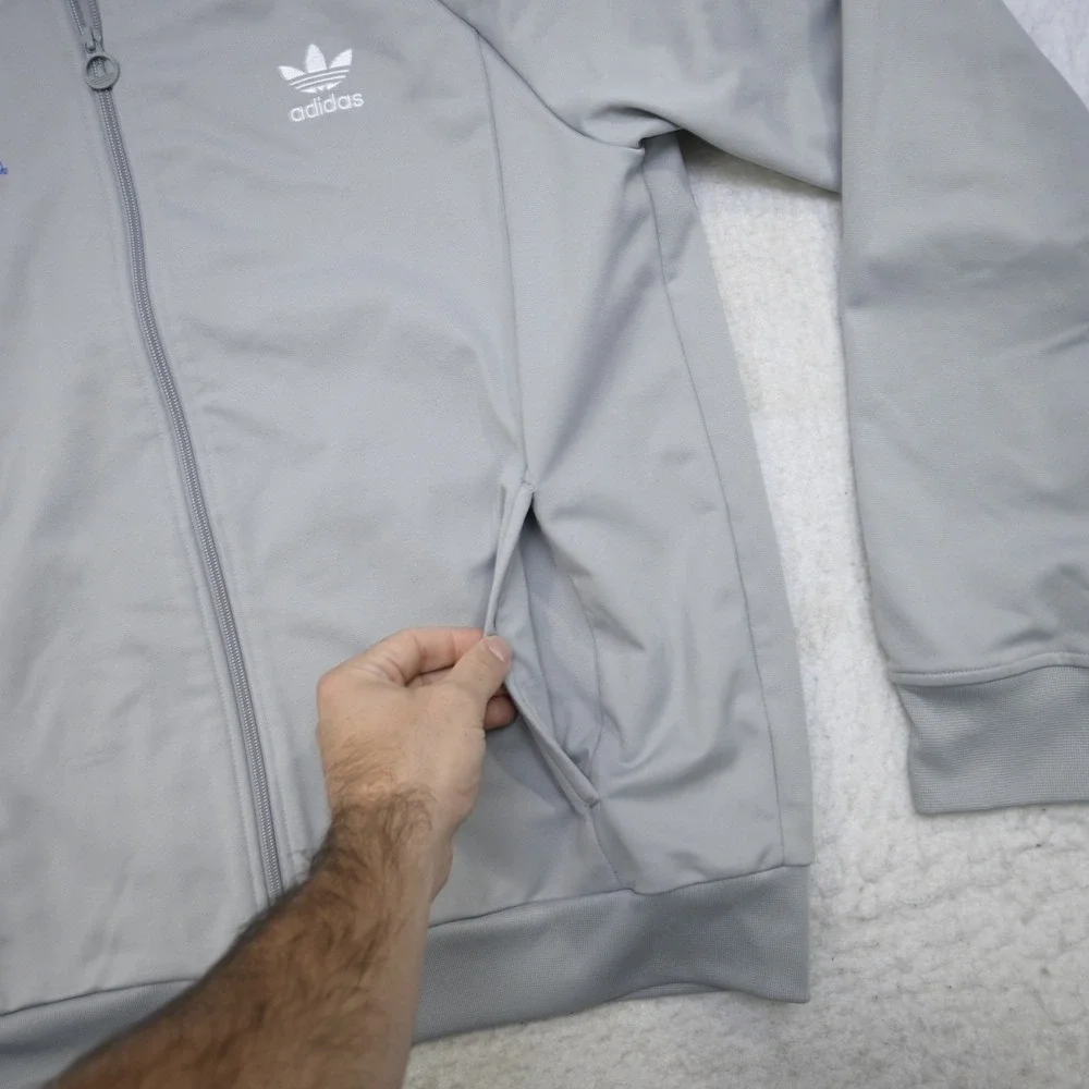 Adidas Track Jacket Mens L Gray Kansas Jayhawks Full Zip 3-Stripe Tracksuit Top