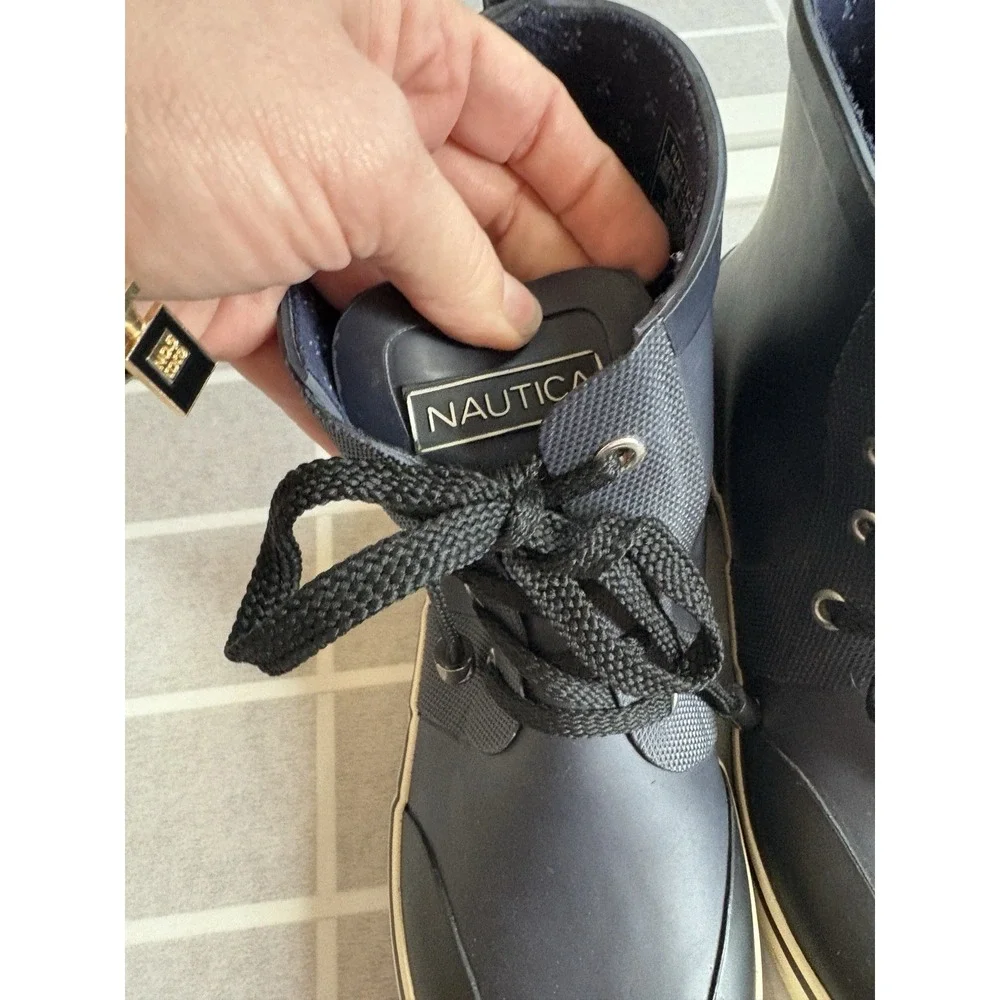 Nautica‎ Navy Blue Ankle Water Rain Boots Wellies Women's Sz 7 Lace-Up Coastal