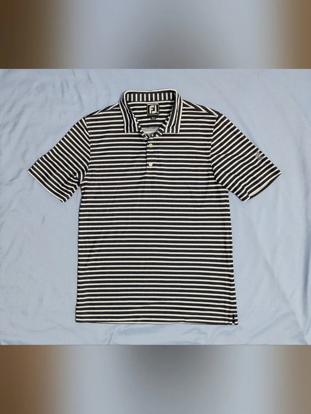 FootJoy Junior XL Polo Shirt Boys Black White Striped Pique (Back To School)