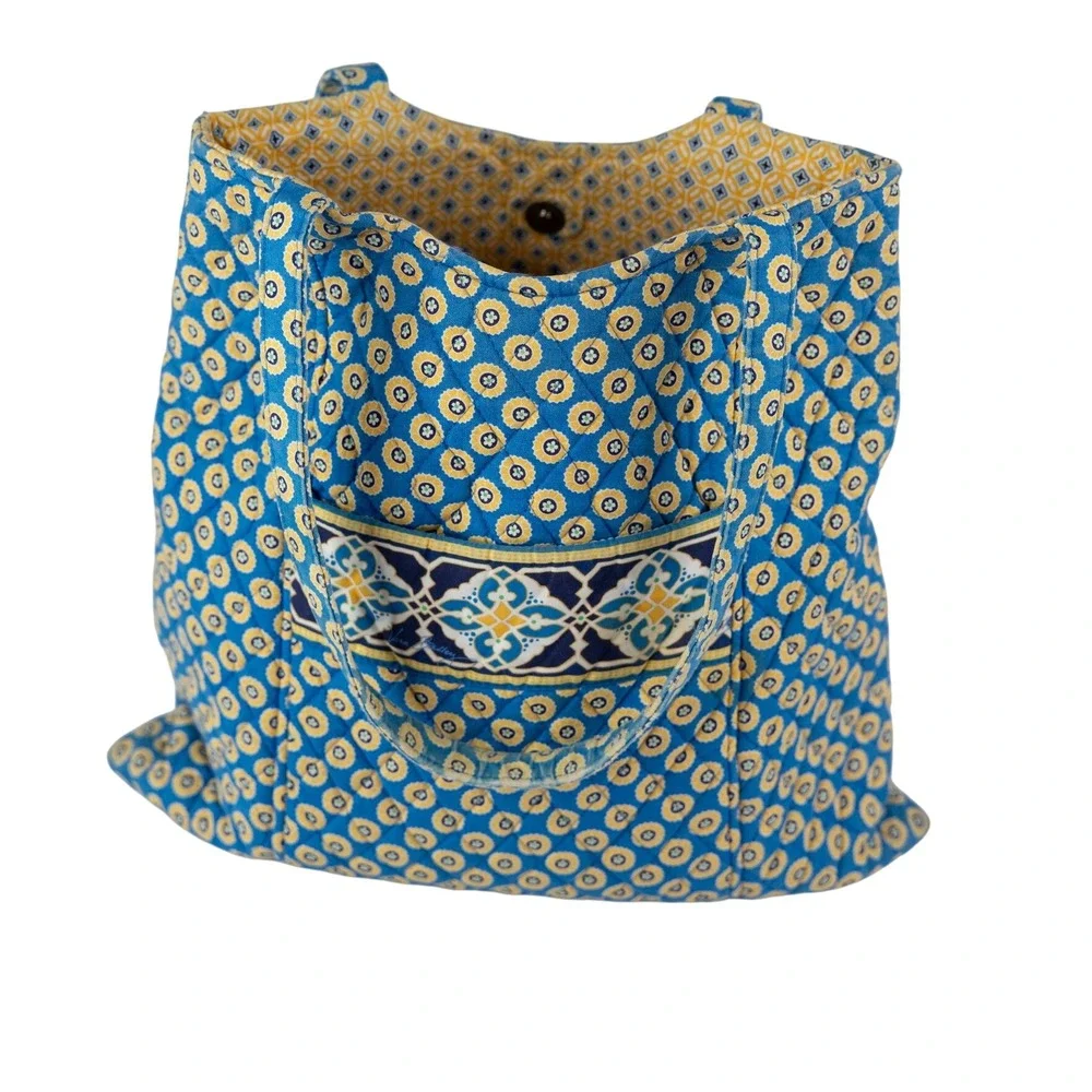 Vera Bradley‎ Curvy Tote Bag Riviera Blue Yellow Good Quilted Shoulder Floral