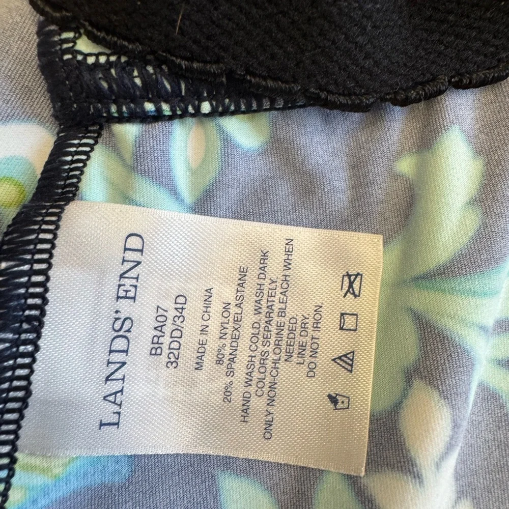 Lands' End Size‎ 32DD/34D Blue Green Floral Tankini Top Underwire Bra Swimsuit