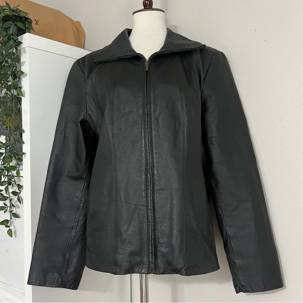 East 5th Genuine Leather Jacket Black Zip Front Lined‎ Coat Size XL