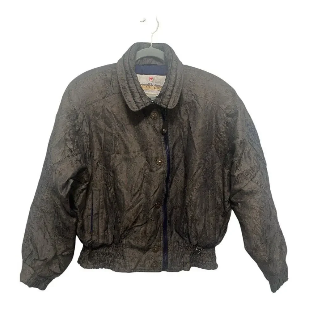 Vintage‎ Women’s Obermeyer Ski Jacket Puffer Gray Blue Embroidered Size 10