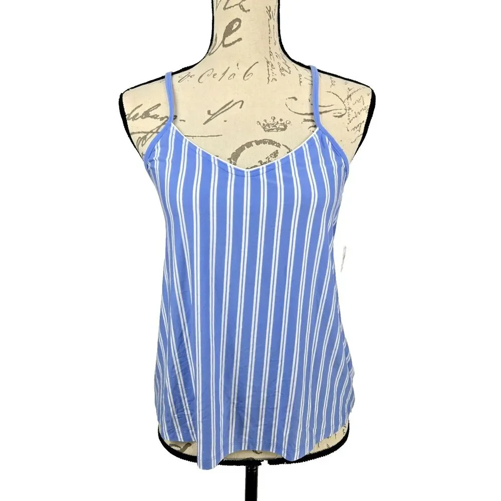 State Of Day‎ Women's Size Small Blue White Striped Sleep Shirt Cami Tank NWT