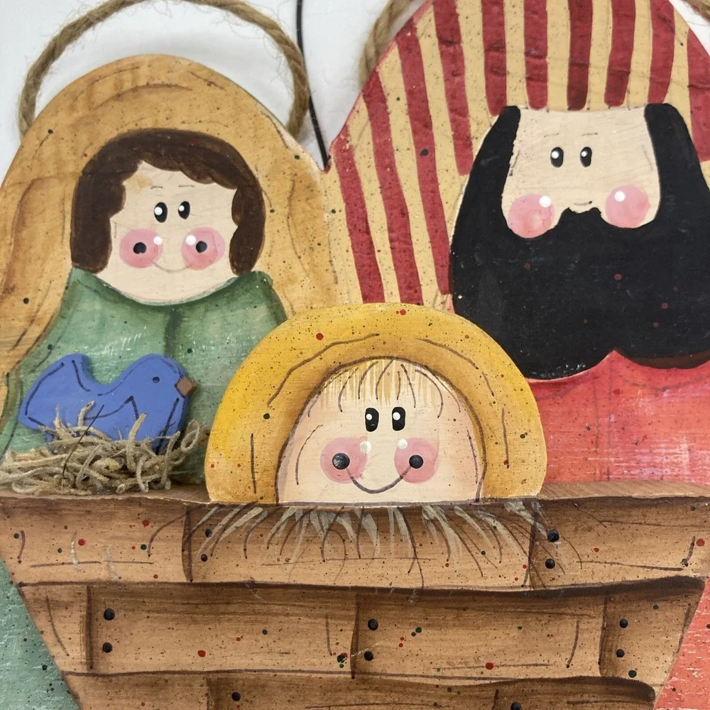 Vtg Country Handmade‎ Mary Joseph Baby Jesus Major Nativity Wooden Handpainted