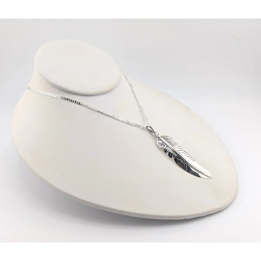 Handmade Navajo Sterling‎ Silver Feather Pendant Necklace NA Jewelry **