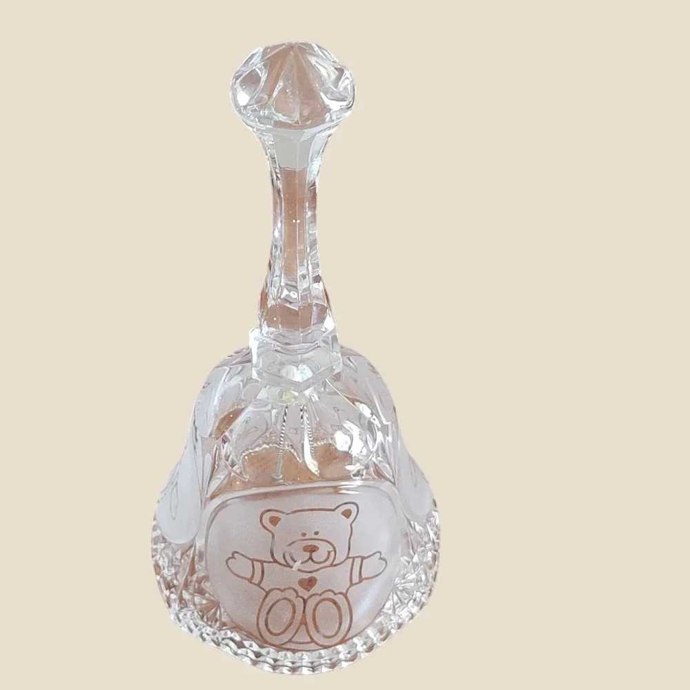 Crystal Glass Bell Vintage Teddy Bear Nursery Decor Collectible Clear