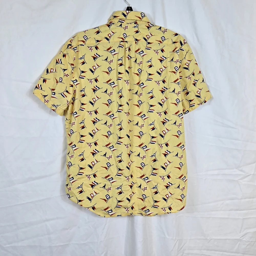 J. Crew Secret Wash Men's Yellow Nautical Flag Classic Fit Short Sleeve Shirt Me