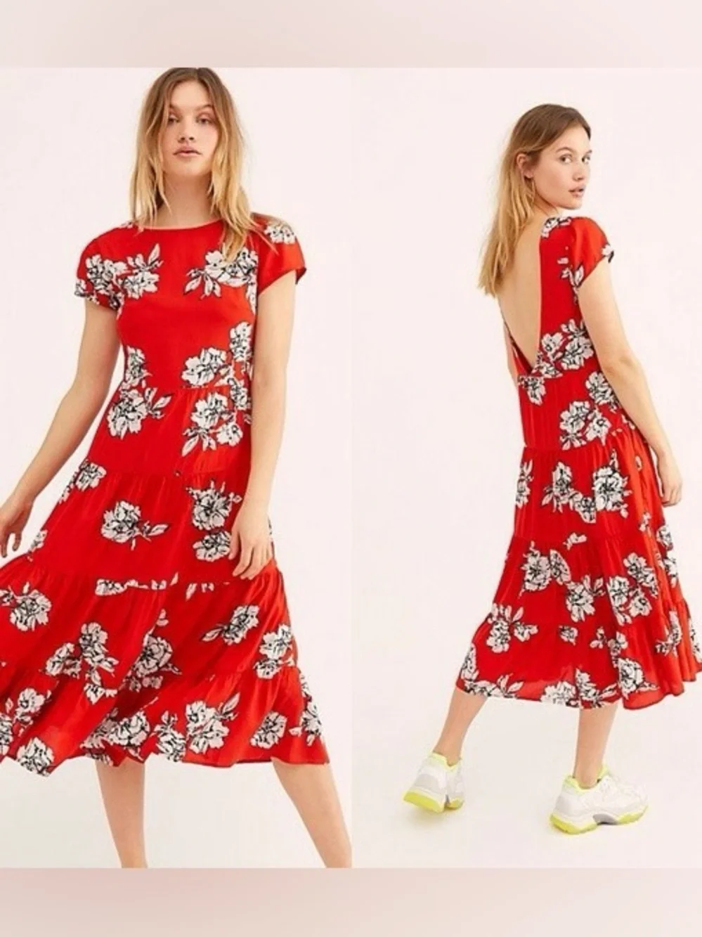Free People | NWT Red Floral Backless Midi Dress