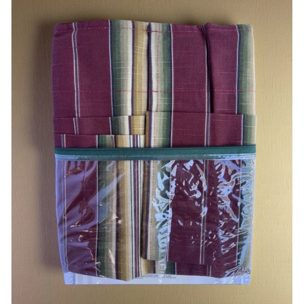 Waverly Canyon Road Merlot Striped Balloon Valance  Burgundy Tan Green 79x14 NEW