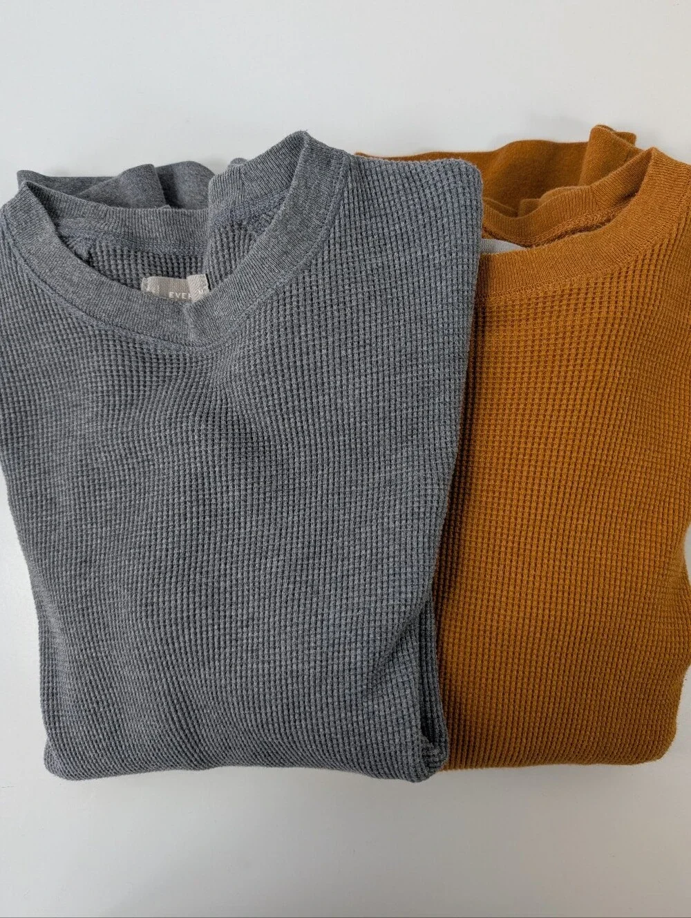 Everlane Waffle Knit Long Sleeve Crewneck Bundle - Heather Gray & Orange - M